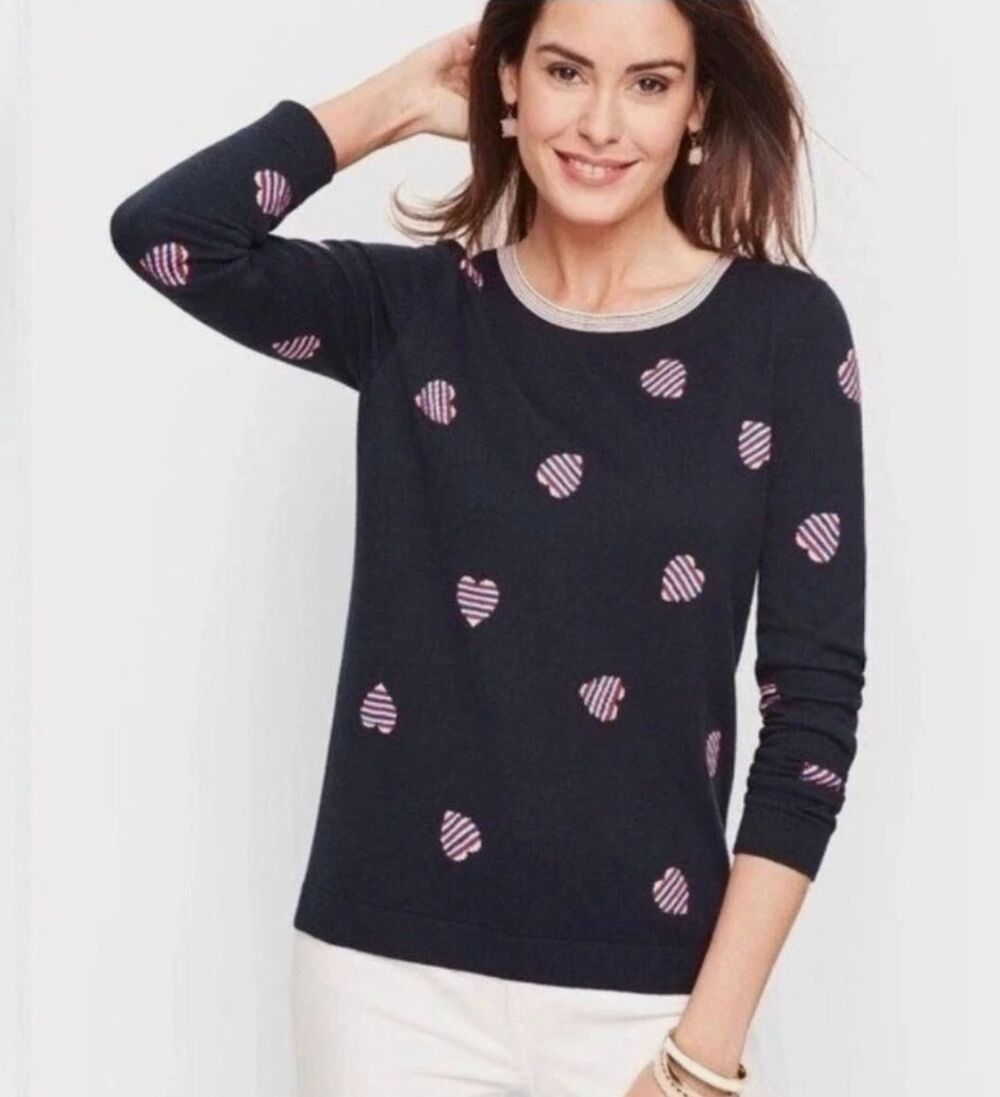 Talbots America 250 Patriotic Heart Tie Back Sweater July 4 Petite M
